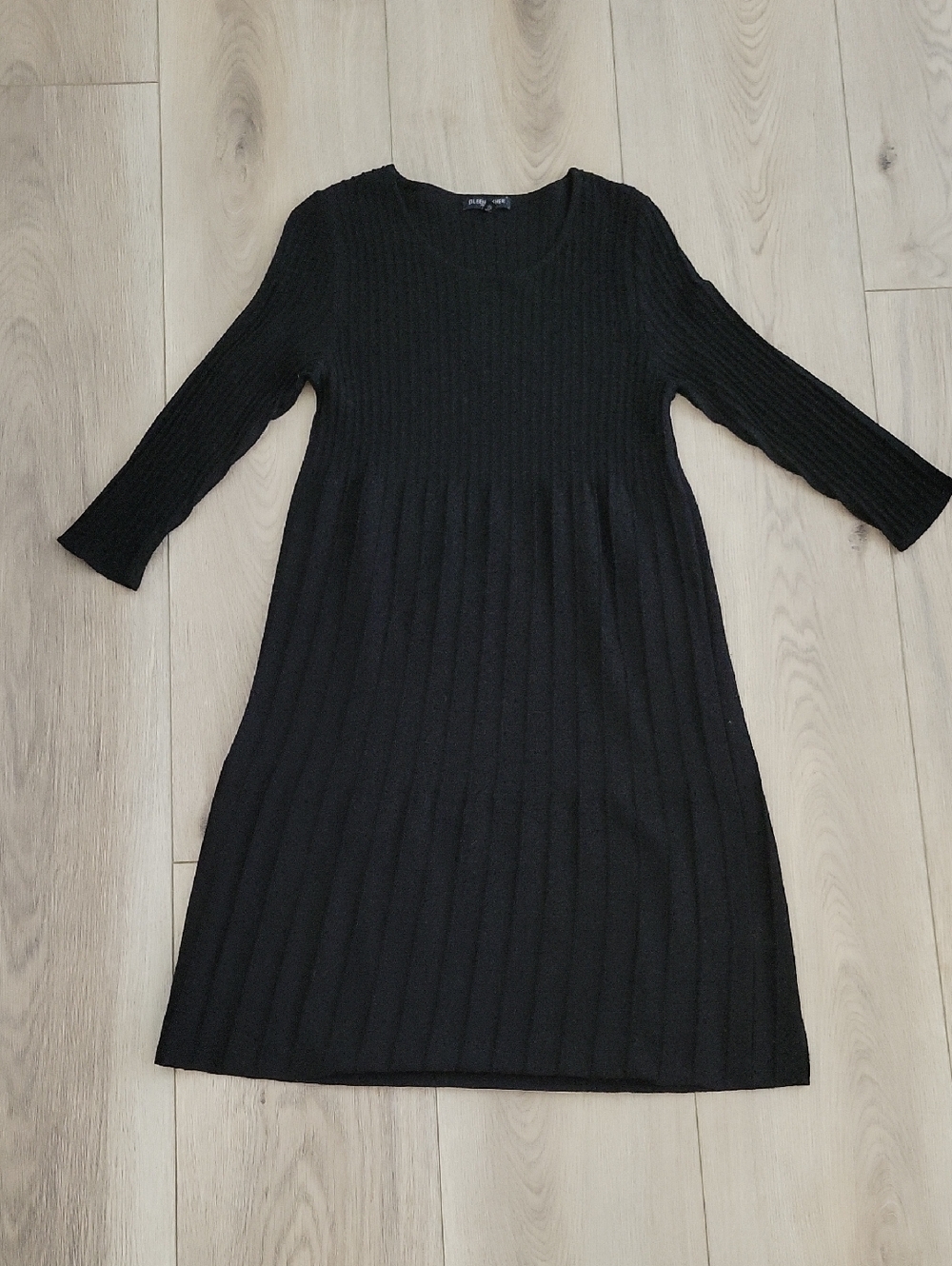 Eileen Fisher Italian Wool Black Ribbed Knit Long-Sleeve Dress
